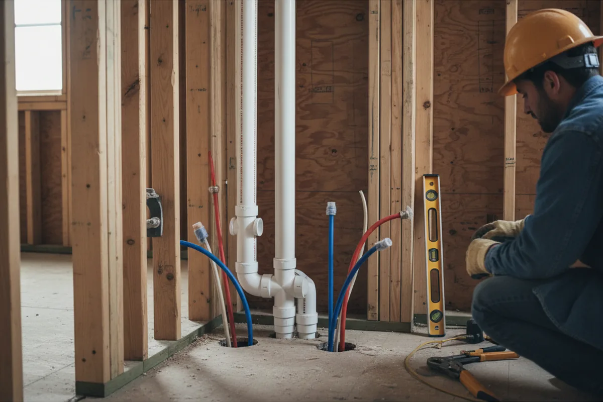 Drain and supply rough-in during Leak Detection in Benedict